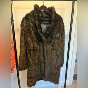 Silk & Sable faux fur coat 3/4 length, chocolate brown